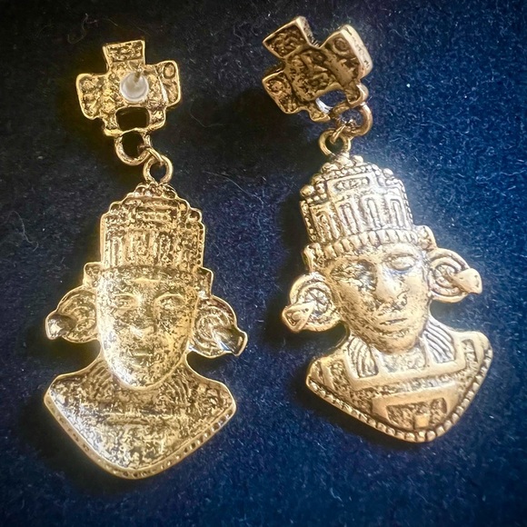 Tribal Inca Aztec Dangling Earrings 2.25” - Picture 4 of 7